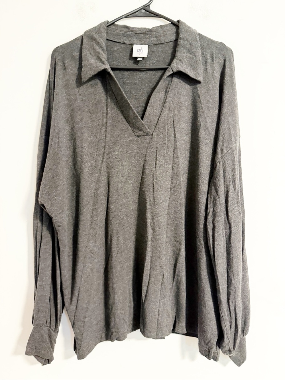 Cabi Charcoal Gray V-Neck Collar Tunic Top Size L Large
